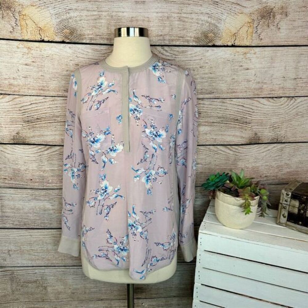 Rebecca Taylor Women's Floral Silk Blouse Long Sleeve‎ Multicolor Size 4